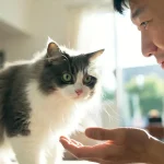 Happy Cat Signs: A feline with slow blinking eyes and a relaxed posture, demonstrating clear happy cat signs.
